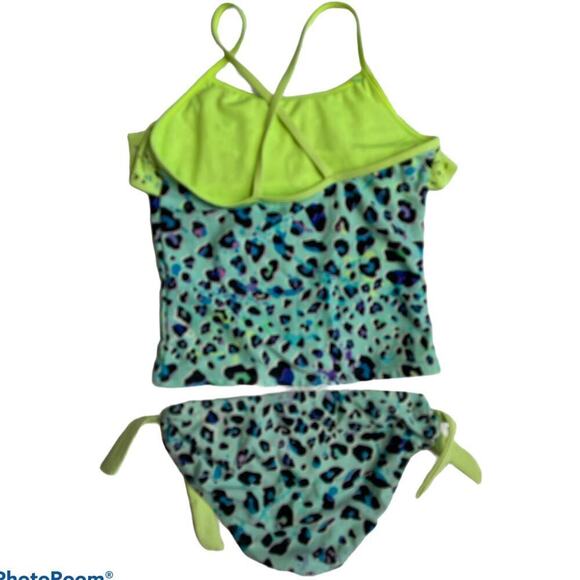 Breaking Wave Girls Green Blue Tankini Swimsuit 2 piece Girls Size 10 - Picture 2 of 4